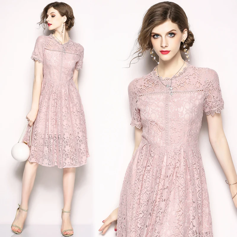 

2019 European summer dress new socialite fashion slim long lace dress