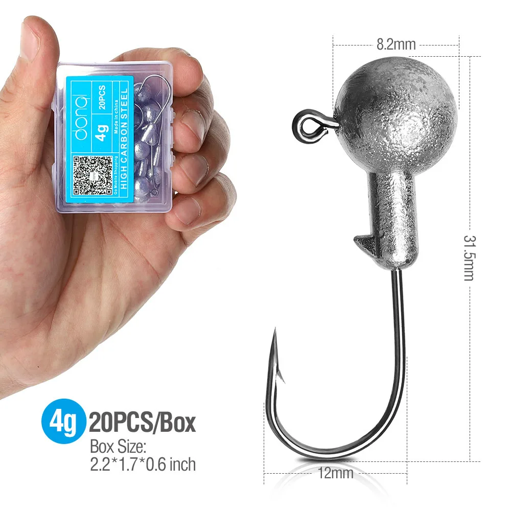 20pcs 4g DONQL 20 шт./компл. свинцовая головка рыболовный крючок для Мягкая приманка в виде червей кривошипный джиг рыболовный крючок 1 г-20 г колючая Одиночная карп рыболовные крючки Снасть - Цвет: 20pcs 4g