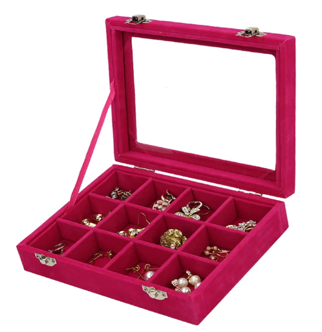 Черный/красный бархатный ящик для хранения с 12 отделениями женские аксессуары