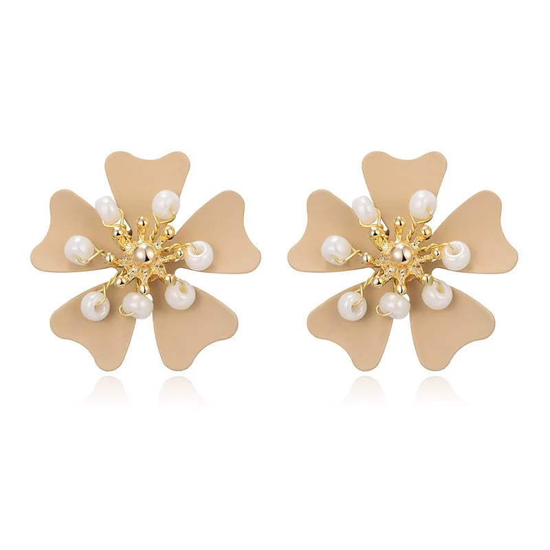 Женские серьги-гвоздики с жемчугом красные или розовые серьги в богемном стиле