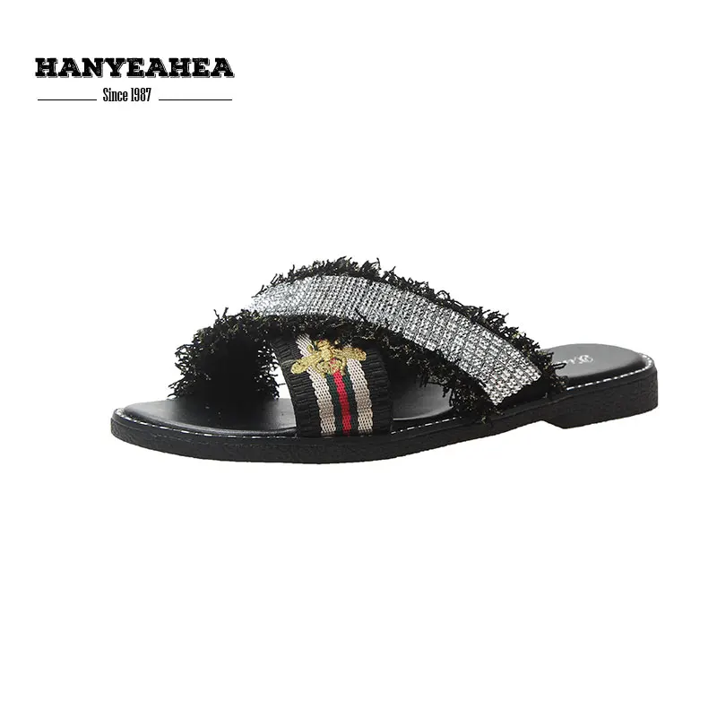 Streetwear Women's Summer Shoes Fashion Classic Flat Slippers Soft Fashionable Black Beige | Обувь