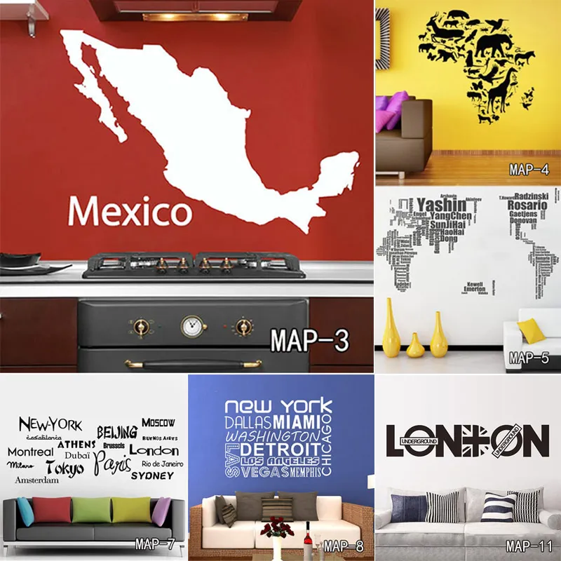 Настенные Стикеры с картой мира украшение для дома съемные виниловые обои из ПВХ