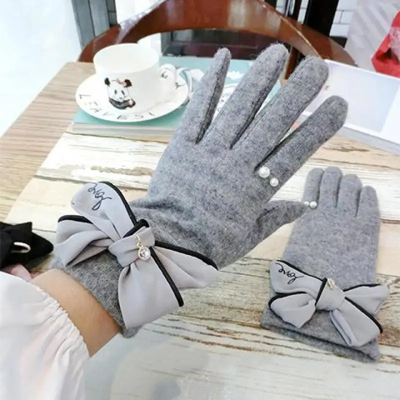 2018 Autumn Winter Gloves Women Fragrant Style Cute Bowknot Rabbit Hair Wool Blended Touch Screen Female Mittens AGL400 | Аксессуары для