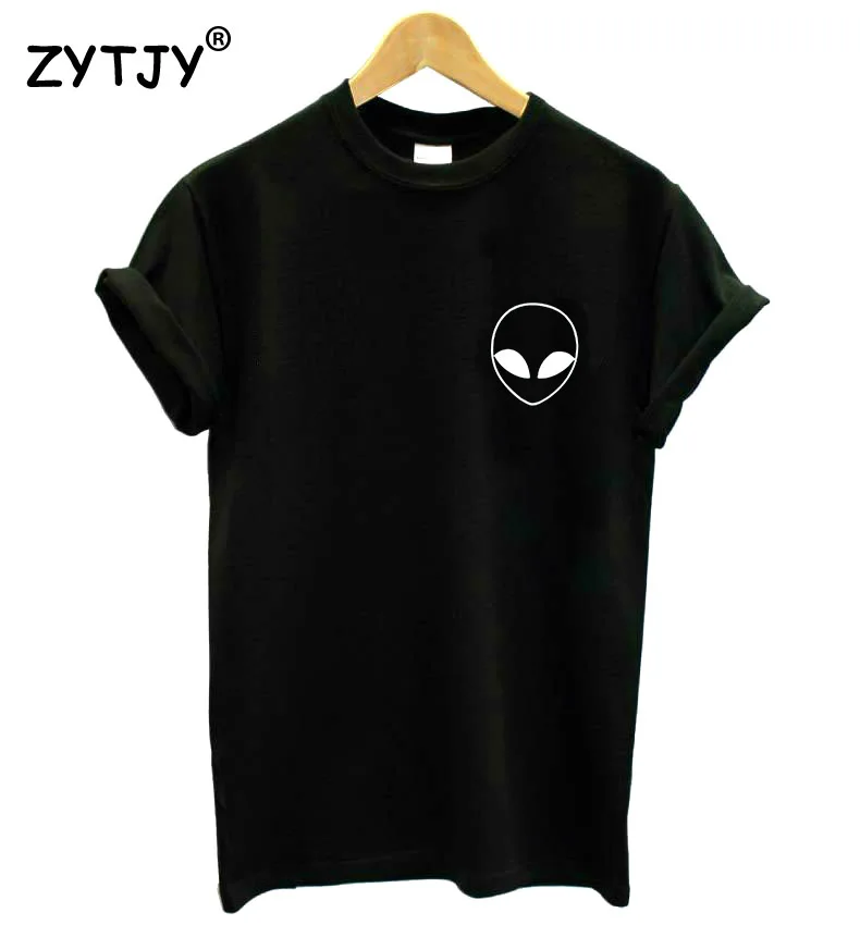 

Футболка женская с принтом инопланетянина, забавная Повседневная хипстерская рубашка с карманом, топ для девушек, хипстерская модель