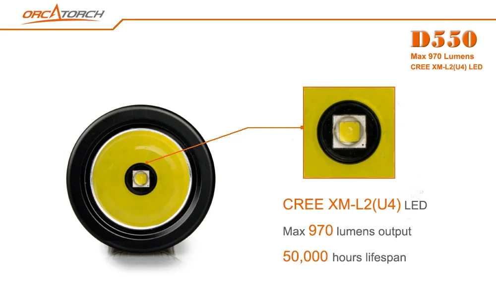 ORCATORCH D550 светильник для подводной съемки CREE XML2 Led 970 лм подводная съемка свет