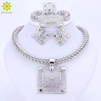 fine african beads silver plated jewelry sets nigerian wedding accessories bridal collares costume square necklace earrings set