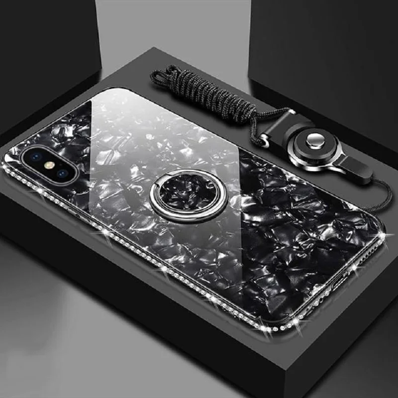 Чехол для iphone X XR XS 11 pro Max Finger Ring Kickstand чехол 8 7 6 6s Plus Bling Conch Shell закаленное покрытие