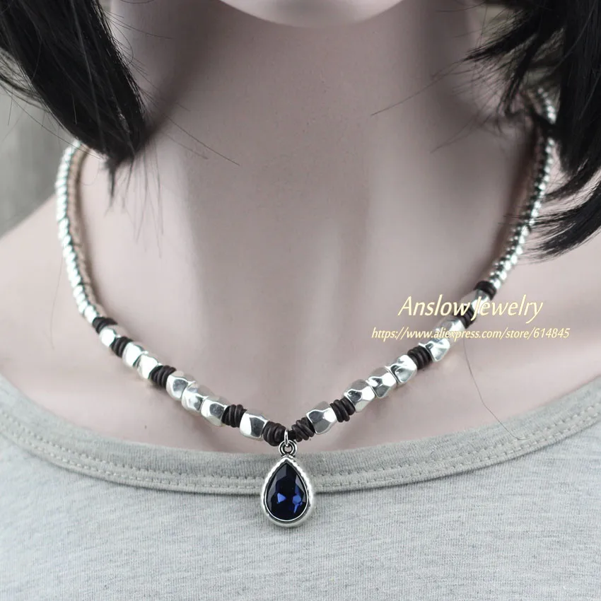 blue Anslow, Брендовое, высокое качество, дизайнерское, ручная работа, сделай сам, короткое колье, ожерелье для женщин, кристалл, капля воды, воротник, ожерелье, LOW0070AN - Окраска металла: blue