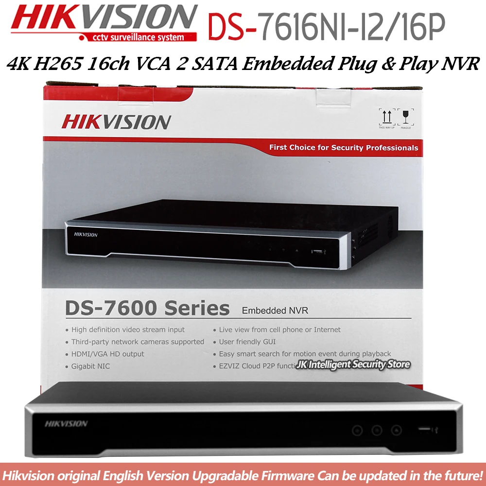 Hikvision DS 7616NI I2/16 P 16CH NVR 2SATA сетевой видеорегистратор 4K H265 16 POE порты 12MP Макс запись