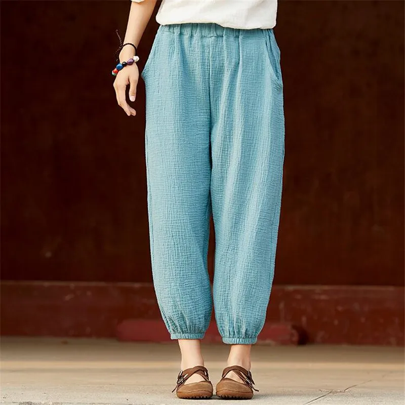 Summer Casual Street trousers lantern knickers 2022 cotton linen Elastic Waist Oversized pants women vintage | Женская одежда