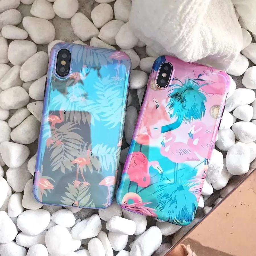 Прекрасный мультфильм Фламинго чехол для iPhone X модный гладкий зеленый лист Blu-Ray