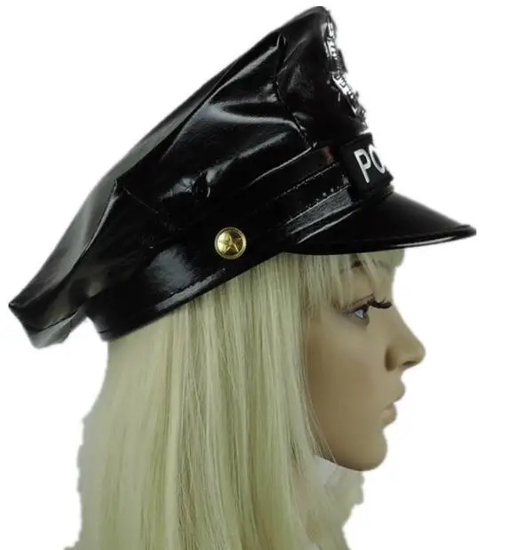 Черная военная шапка из ПУ восьмиугольная для выступлений и сцены полицейская