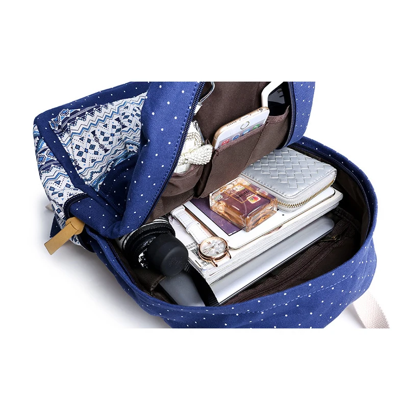 Женский рюкзак для школы винтажный холщовый модный в горошек девочек-подростков