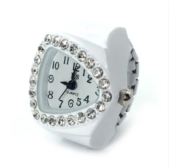 15 шт/лот Rhinestone Finger часы кольца электронные часы круглые эластичные кварцевое кольцо часы для женщин студентов подарок оптом