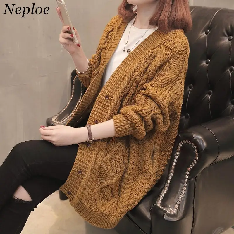 Длинный вязаный кардиган Neploe с длинным рукавом Повседневный свитер пальто 2021