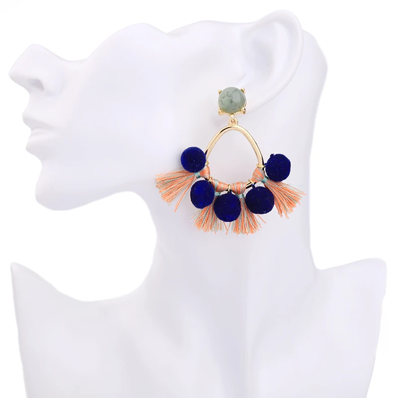 2017 модные тренды кисточки помпоны шарики серьги пирсинг в этническом стиле для