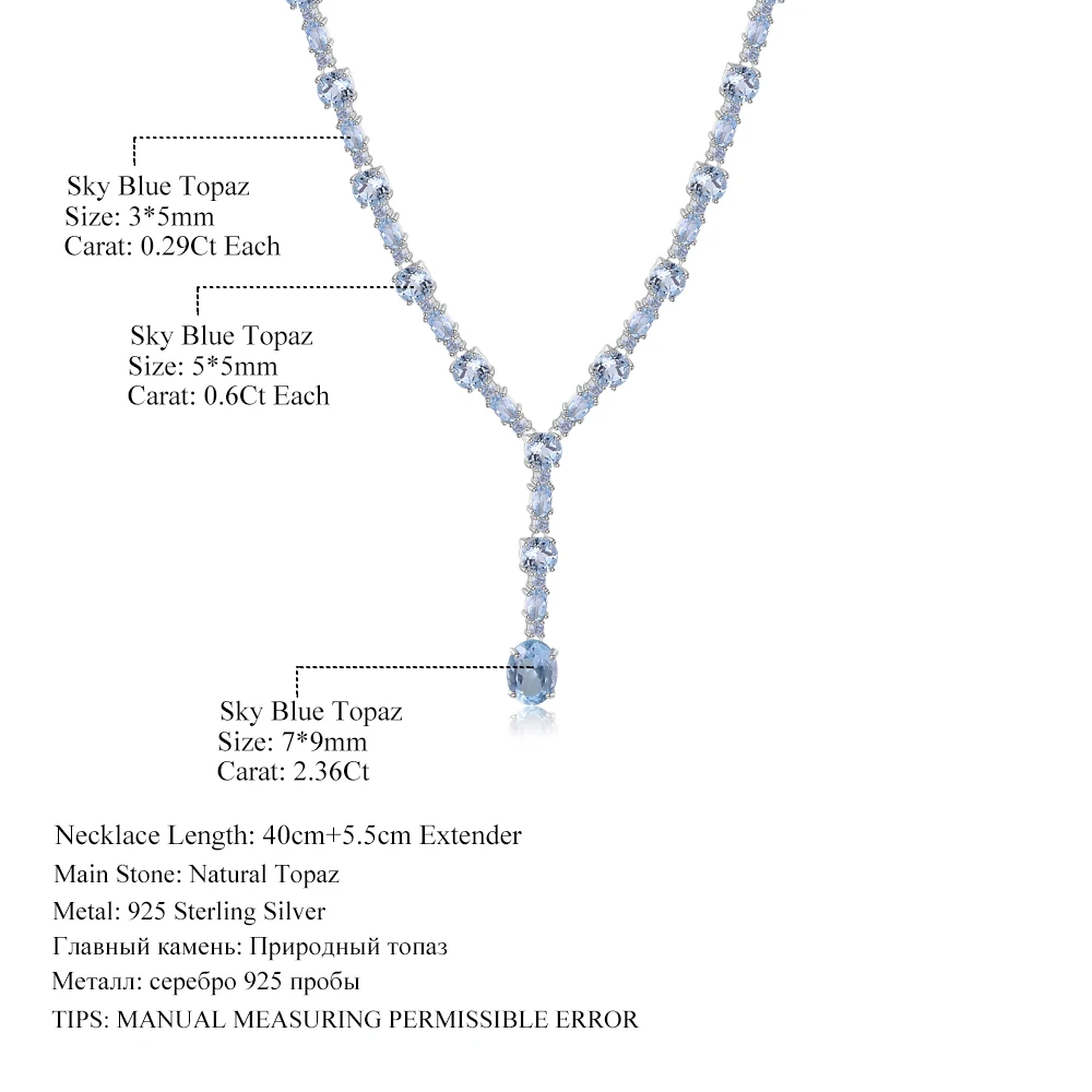 

GEM'S BALLET 925 Sterling Silver Gemstone Wedding Necklace Luxury 30.36Ct Natural Sky Blue Topaz Necklace For Women Fine Jewelry