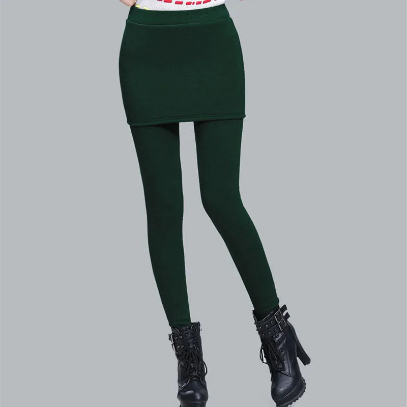 Теплые женские облегающие штаны с флисом большие размеры S 4XL юбка + длинные брюки