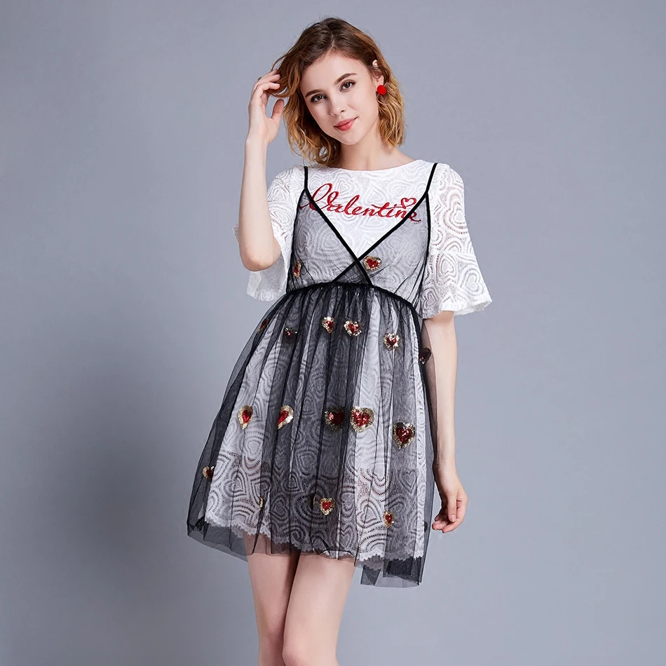Модные летние платья комплект выдалбливают с вышивкой надписями Для женщин