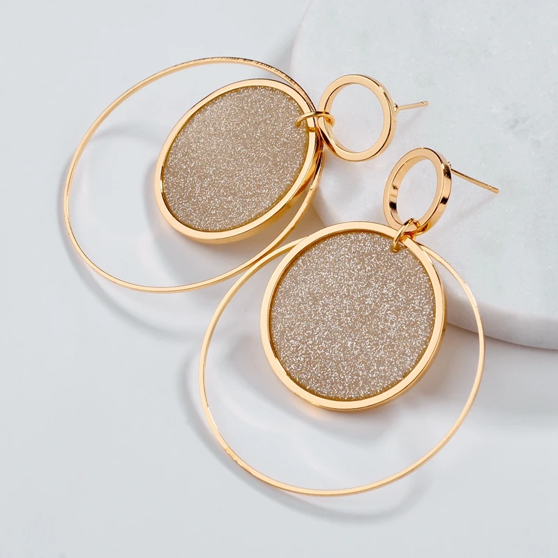 DANZE Simple Fashion Gold Color Geometric Big Round Earrings for Women Hollow Crystals Drop Jewelry 5 | Украшения и аксессуары