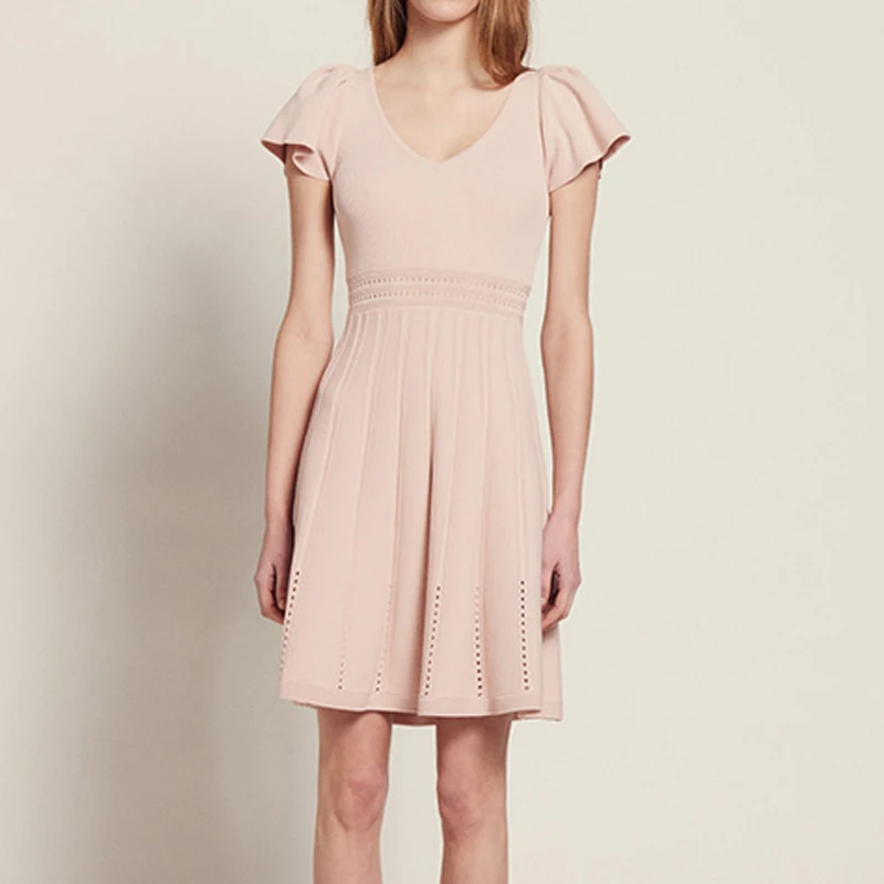 Элегантное вязаное платье для женщин 2019 сексуальное с двойным v образным вырезом