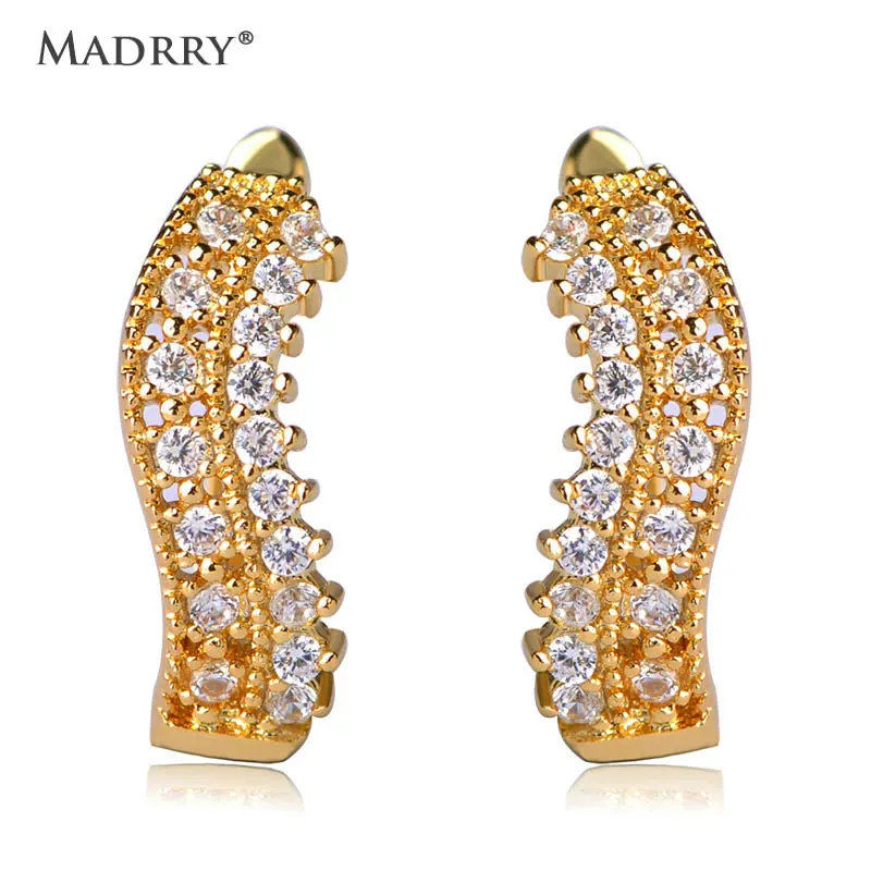 

Madrry Sparkling Zirconia Stud Earrings Women Wedding Ears Accessories Two Lines Crystal Oorbellen Copper Brincos Summer Jewelry