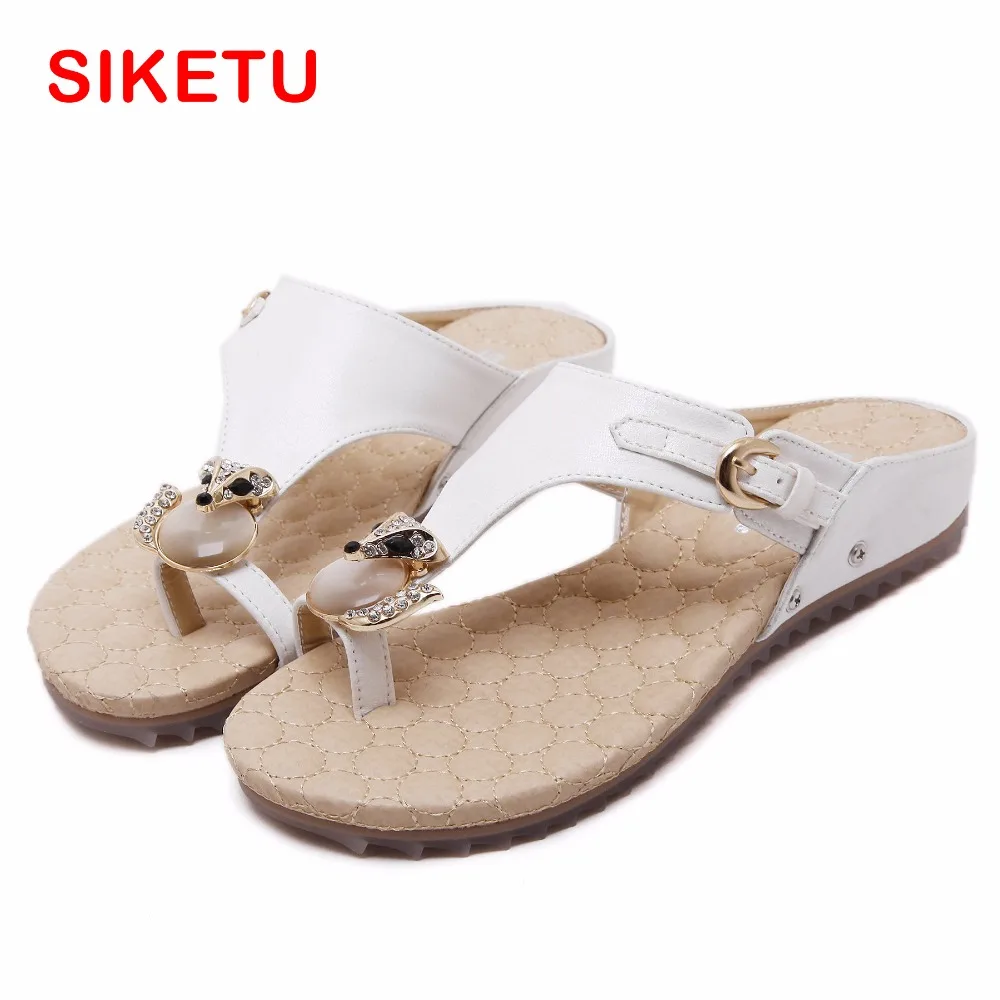 Летняя мода Тонг обувь удобные женские босоножки пляжная бело золотые Черный 325