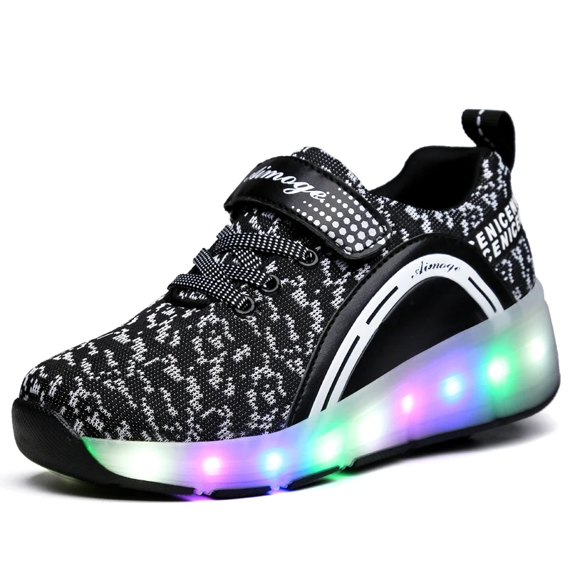 

Kids Glowing Sneakers Sneakers with wheels Led Light up Roller Skates Sport Luminous Lighted Shoes for Kids Boys Pink Black