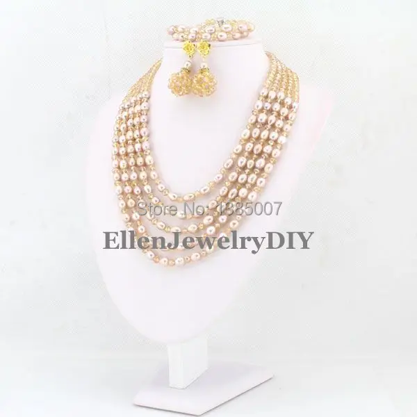 Новое поступление 5 рядов ювелирный набор из пресноводного жемчуга жемчужное