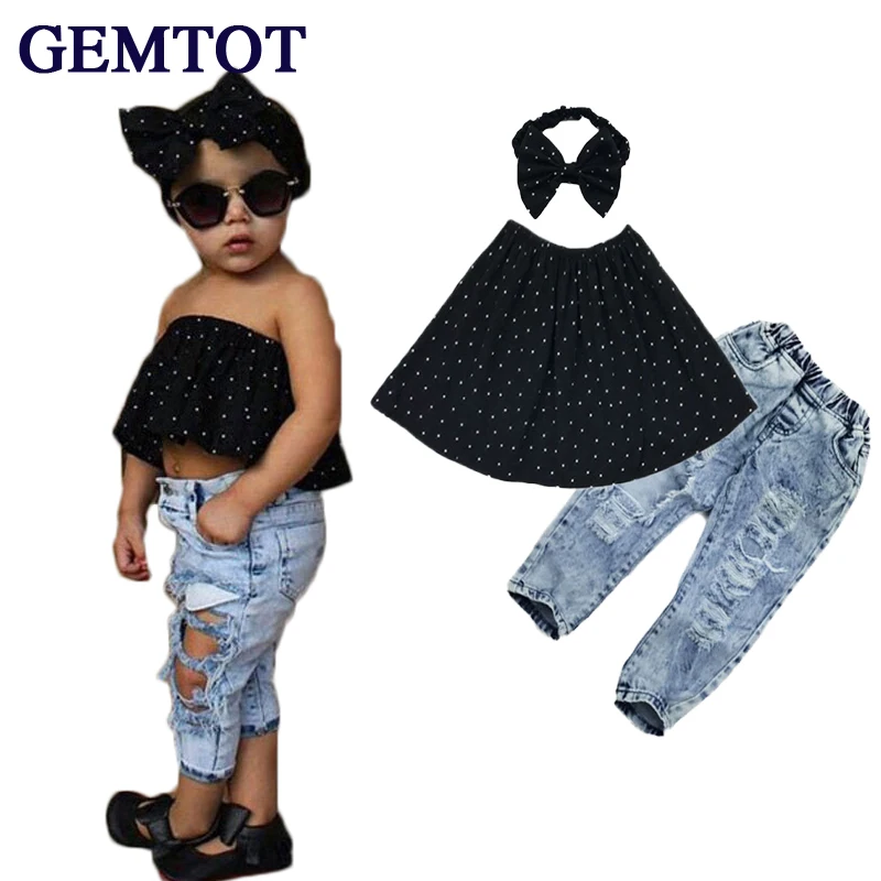 GEMTOT/2017 г. Летние модные комплекты одежды для девочек черная блузка из 3 предметов