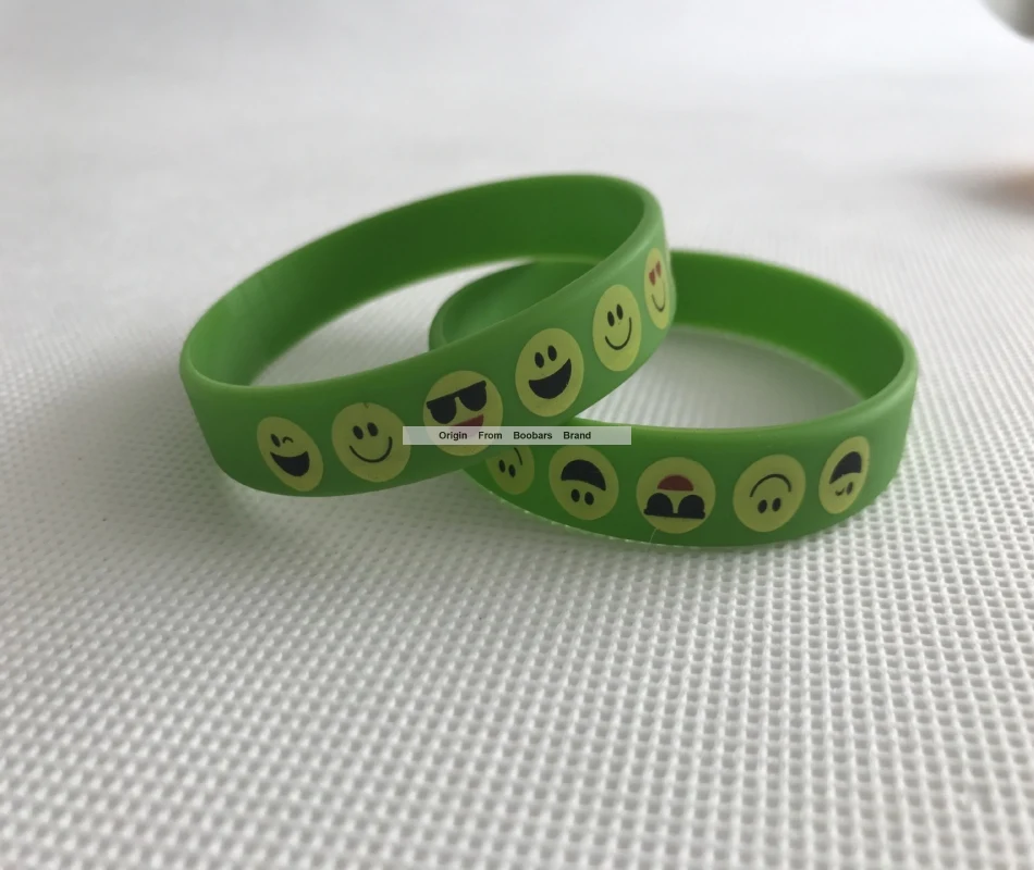 

Custom Wristband,Smile Face Print Cheap Green Hand Bracelet,Logo Text Print Promotion Wristbands