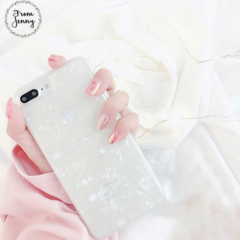 FromJenny Foil Bling Paillette Phone Cases For iPhone 8 7 6 6S Plus X Case White Conch Shell Fashion Plastic Coque Cover HOT |