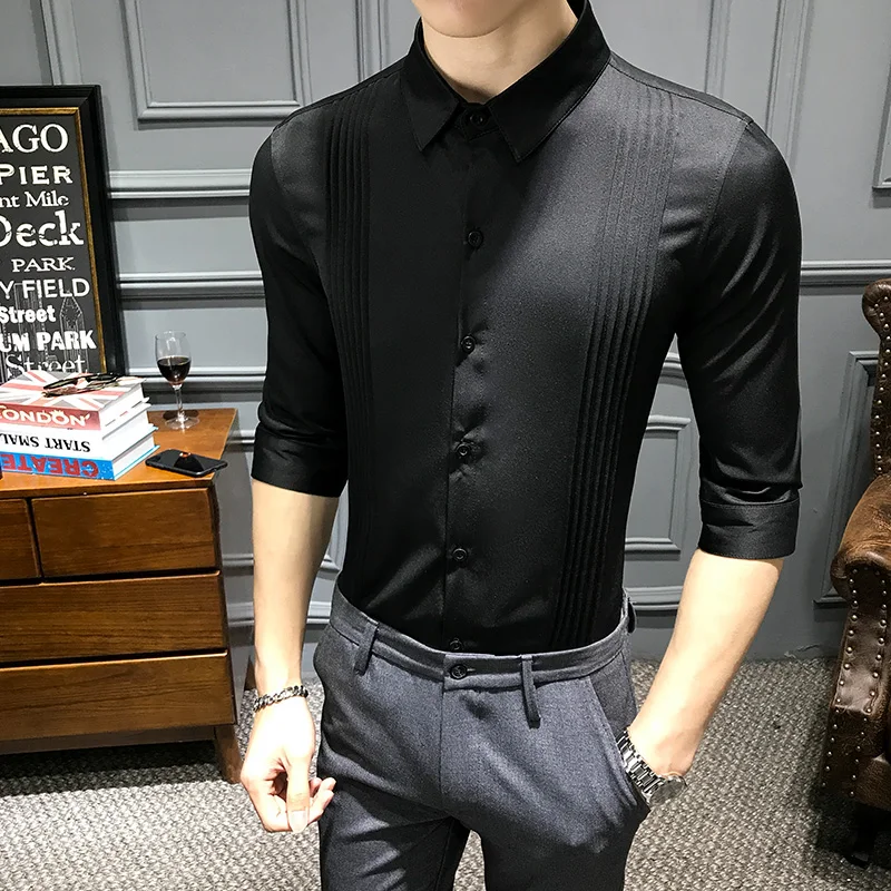 Мужская Однотонная рубашка на пуговицах Camicia Uomo черная красная белая приталенная