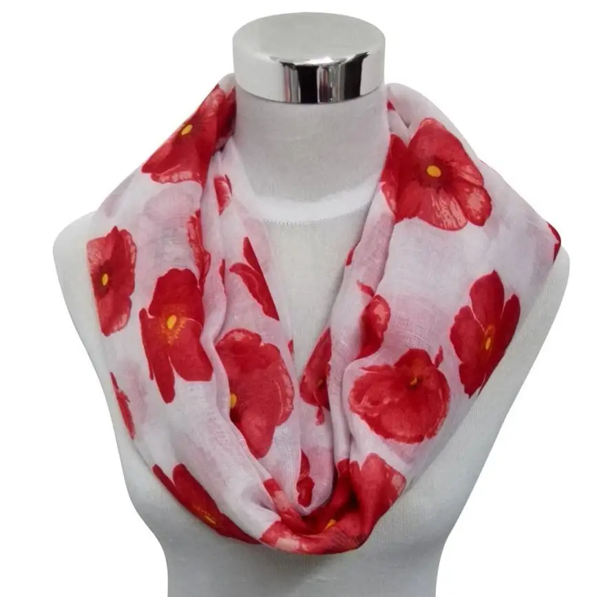 2017 Новый дизайн модный красный шарф с маками длинные шарфы цветочным принтом