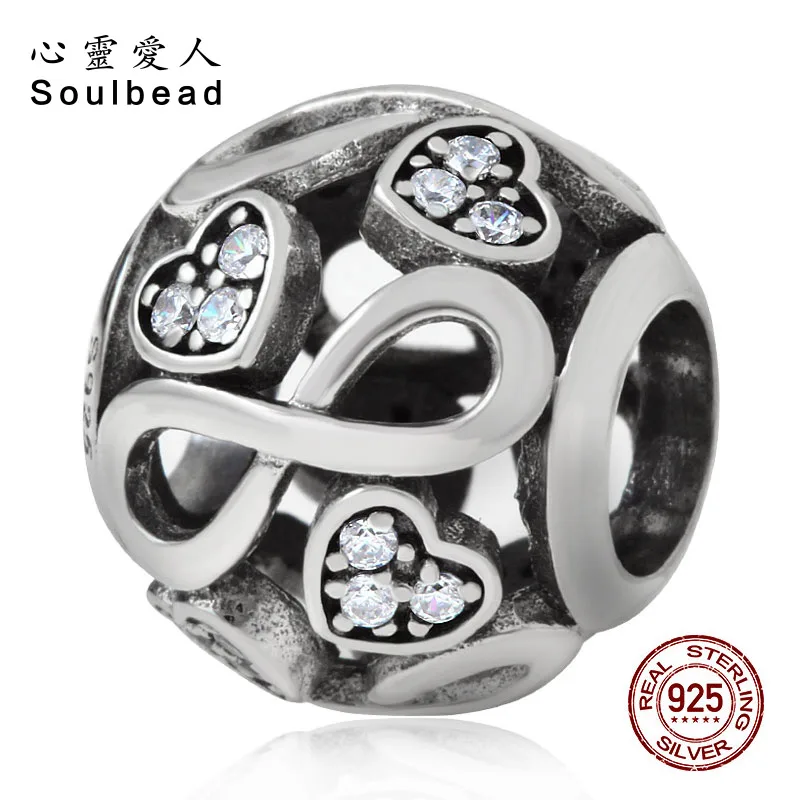 Soulbead 925 серебро с камнями Бесконечная любовь Шарм белый циркон Fit Пандора браслет