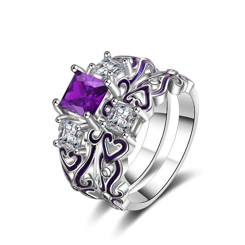 925 anillos, серебряное, 2 шт, обручальное, для пары, для женщин, цвет, кристалл, циркон, сердце, модное кольцо, для девушек, любовь и блеск, изумруд, ювелирное изделие