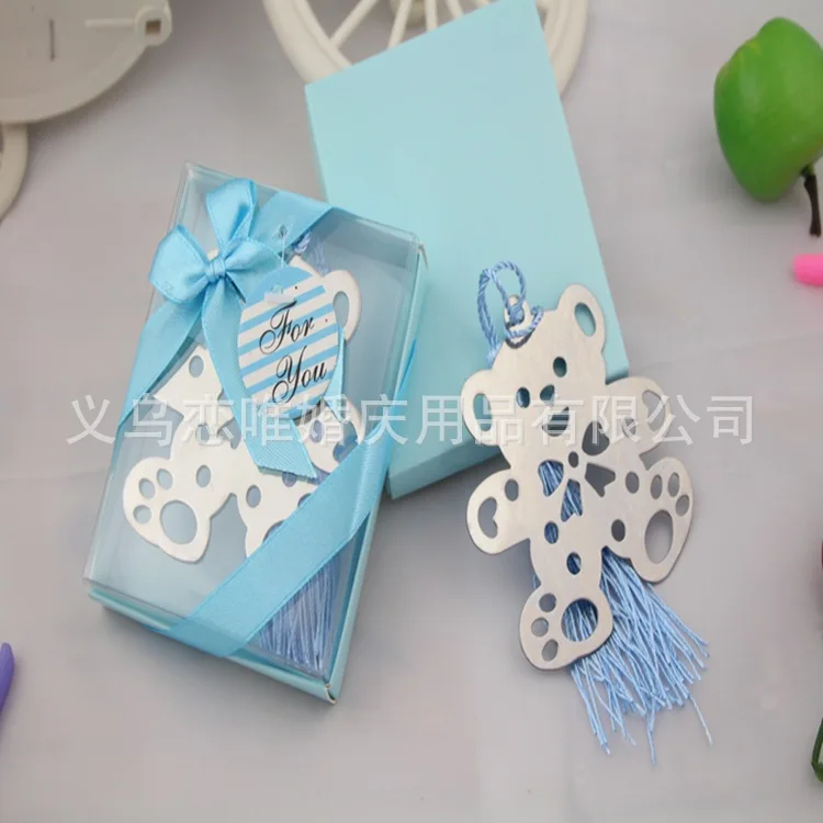 Lindo oso marcap&aacute;ginas con Mini tarjetas de felicitaci&oacute;n borla suministros de boda colgante regalos-3