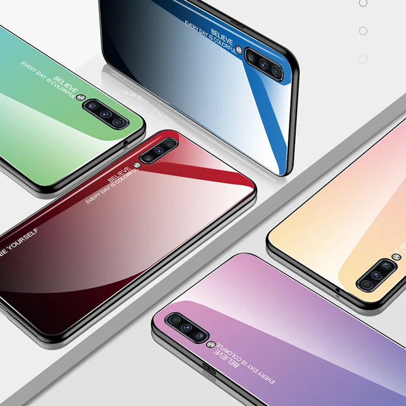 Градиент Стекло чехол для samsung Galaxy A50 A10 A20 A30 A60 A70 S8 S9 S10 J4 J6 плюс A9 A7 Note 9 M10 M20 M30 M40 крышка