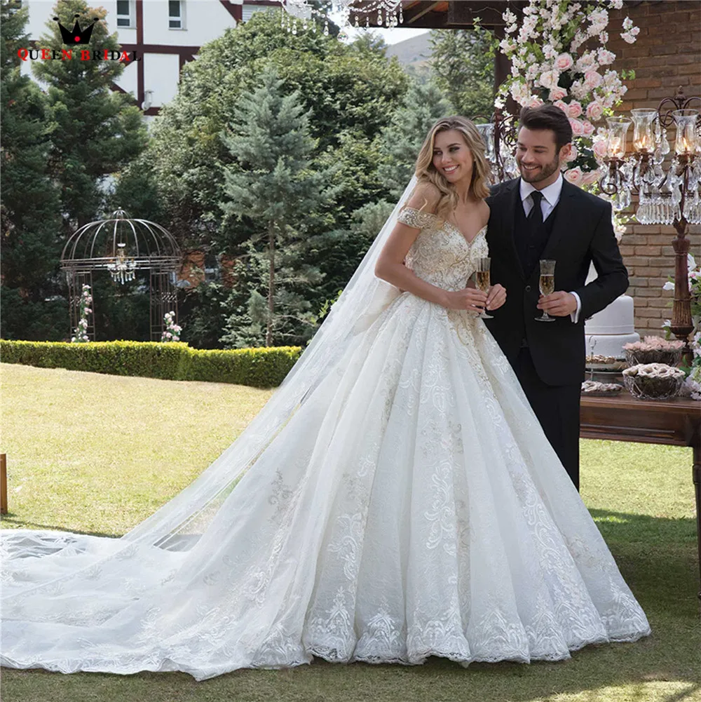 

Custom Made Ball Gown Cap Sleeve Fluffy Tulle Lace Beading Luxury Plus Size Bridal Wedding Dresses Vestido de Noiva 2021 WH51M