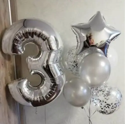 1st серебристого цвета на день рождения воздушного шара с цифрой 3 лет декор