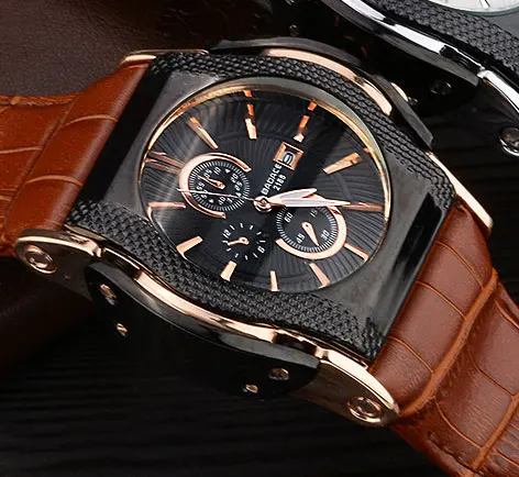 Brown Black BADACE Роскошные брендовые кварцевые часы для мужчин s Дата дисплей часы для мужчин часы кожаный ремешок спортивные наручные часы Relogio Masculino 2188 - Цвет: Brown Black