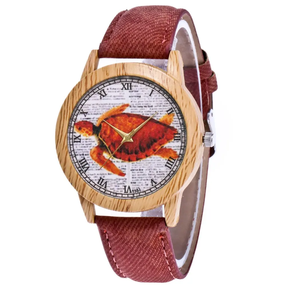 Стильные кварцевые часы ковбойская ткань ремешок морская черепаха узор Круглый