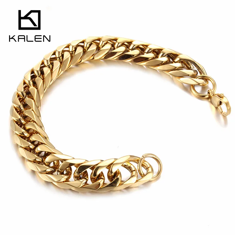 Новый итальянский золотистый браслет Kalen из звеньев цепи модный нержавеющей