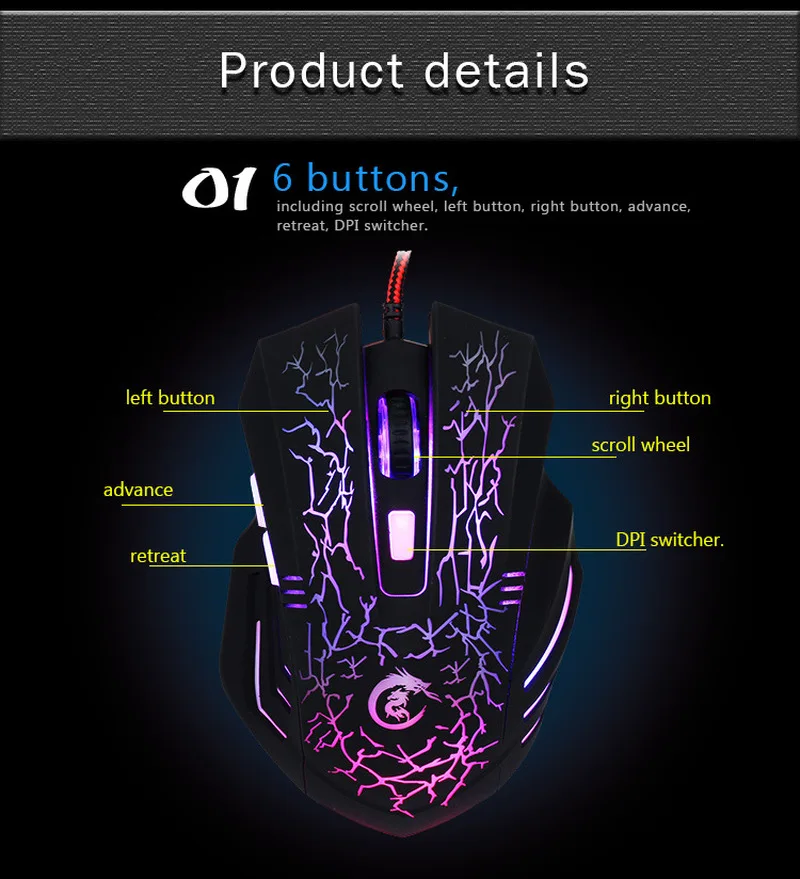 Basix Wired Gaming Mouse 6 Buttons 5500DPI Optical Colorful LED Light Computer Mice for Desktop Laptop | Компьютеры и офис