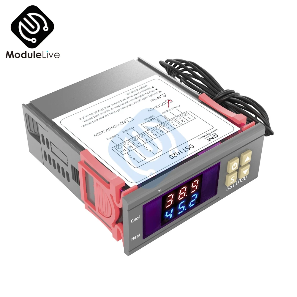 DST1020 AC 110-220V DC 12 V-72 V Цифровой терморегулятор DS18B20 датчик Водонепроницаемый заменить STC-1000