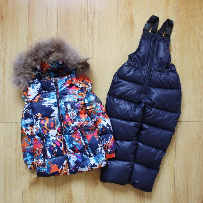 2016 Россия Зима Костюмы Лыжи Правда меховые воротники Девушки мальчики вниз