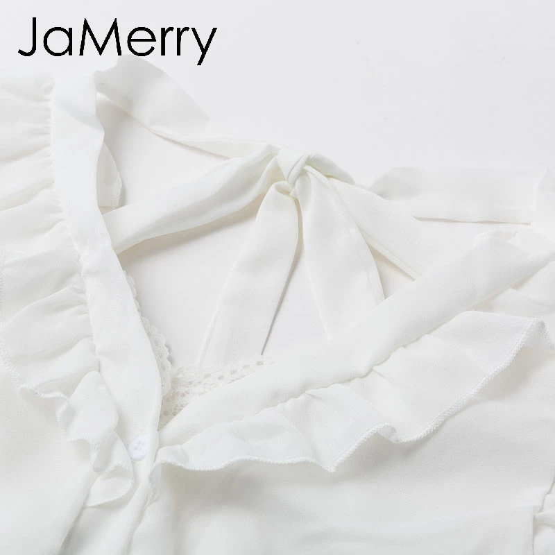 JaMerry винтажные сексуальные белые женские шифоновые летние гофрированные