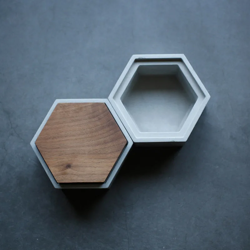 hexagon Коробка для хранения цемента силиконовые формы бетонные формы с крышкой формы квадратный круглый шестиугольная коробка плесень - Цвет: hexagon