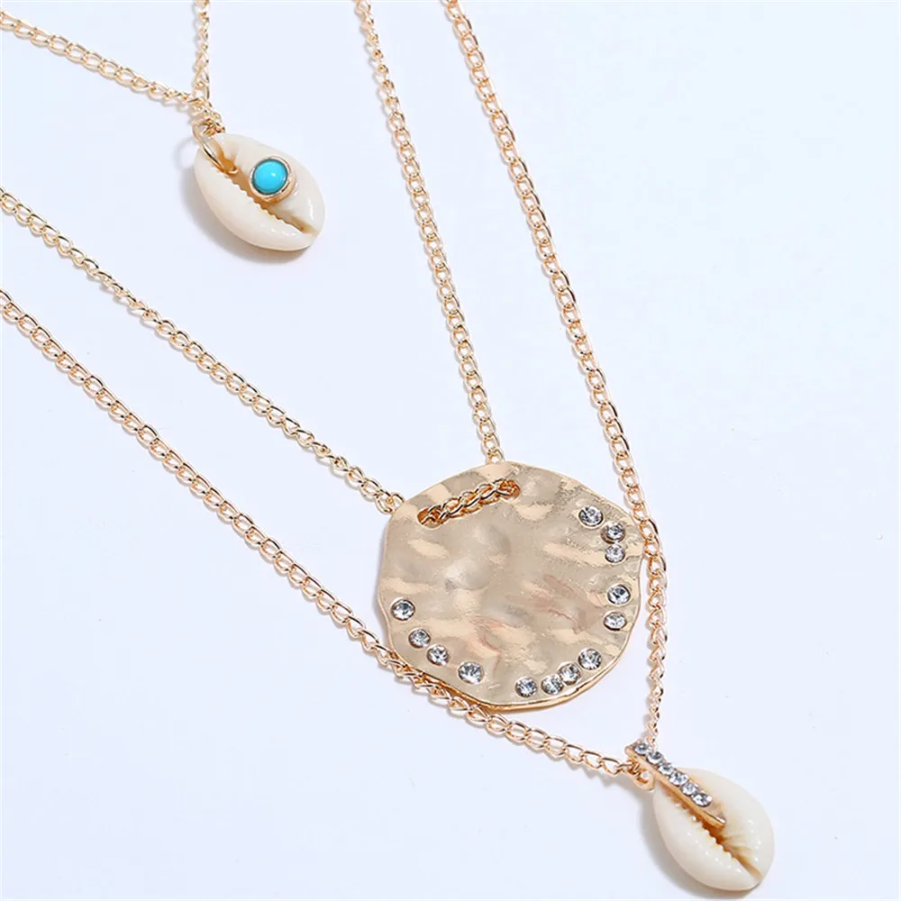 CRLEY золотой цвет богемы многослойное ожерелье ракушка цепь монета кулон