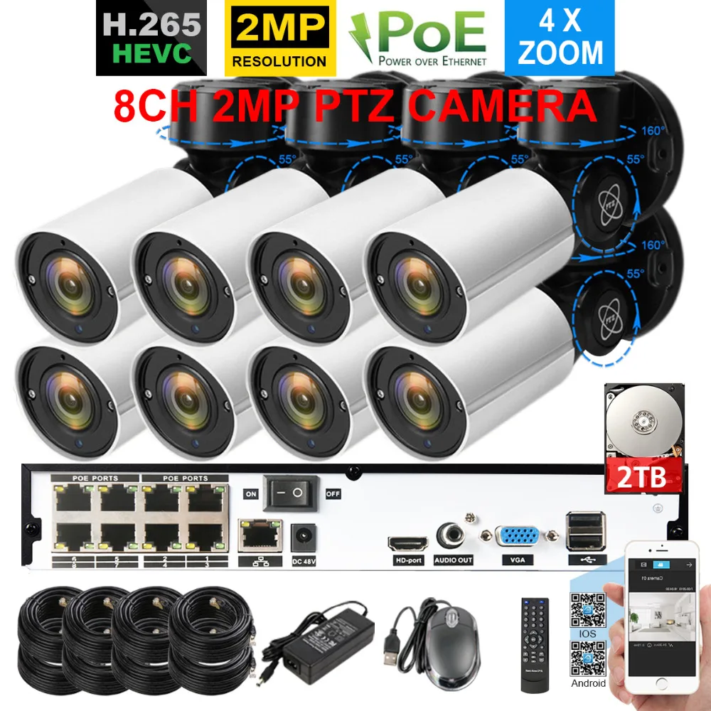 TOPROHOMIE H.265 + 8CH 4MP POE NVR система 1080P 48В 2MP безопасности In/Outdoor 5xoptical ZOOM 2 8 мм 12 PTZ IP камера